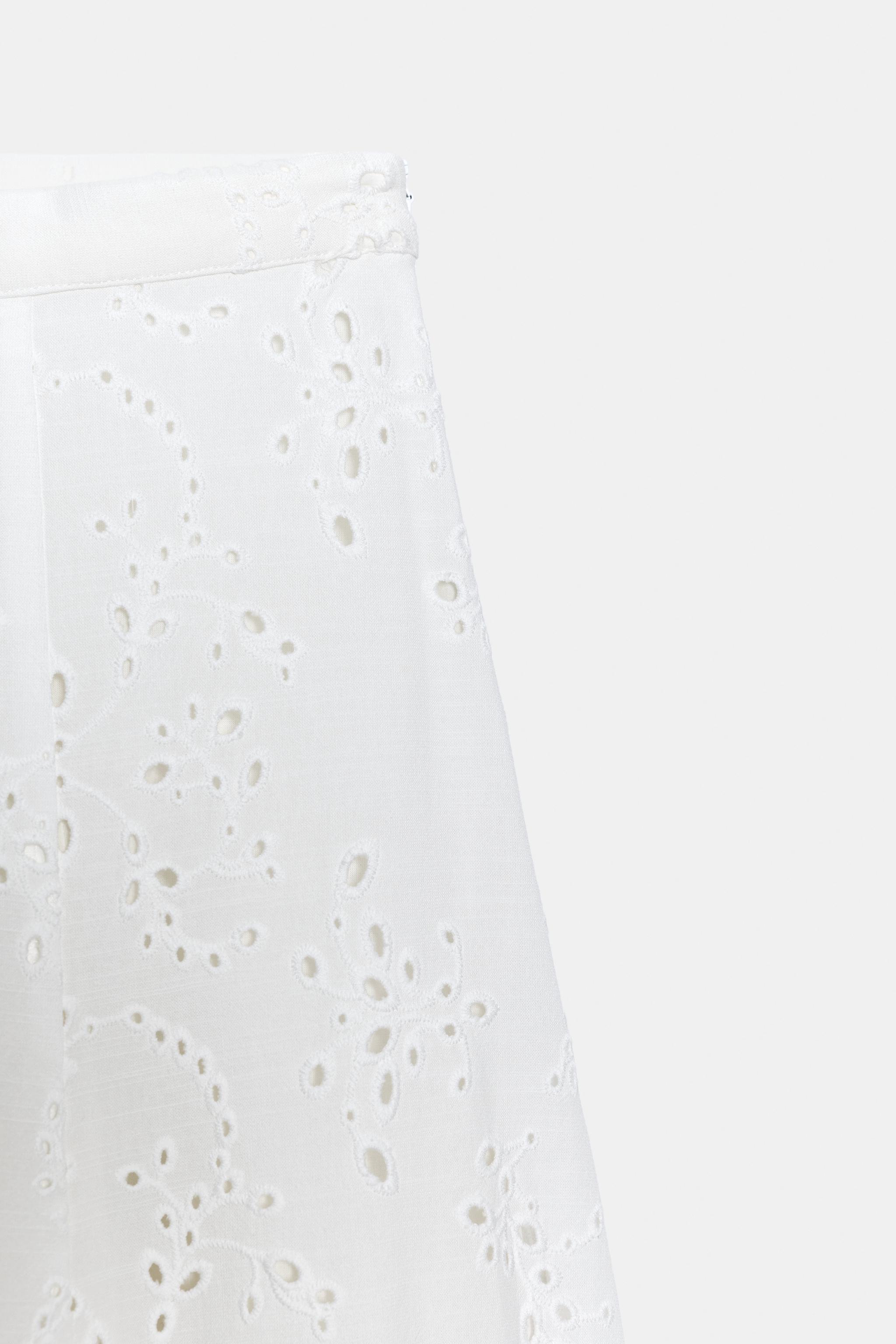 EMBROIDERED EYELET MIDI SKIRT